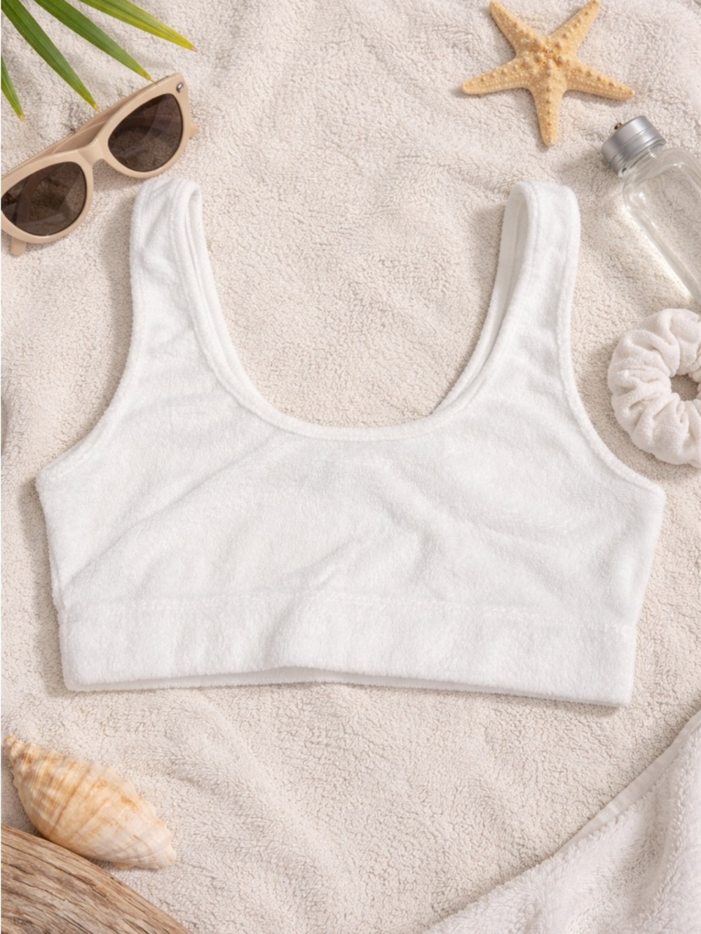 Zara White Terry Cloth Crop Top Sports Bra Medium Lounge Beach